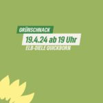 Das Bild zeigt die Sonnenblume, zu 1/4 in den grünen Hintergrund hineinragend. Allgemein die Zeit und den Ort des nächsten GRÜNSCHNACK.